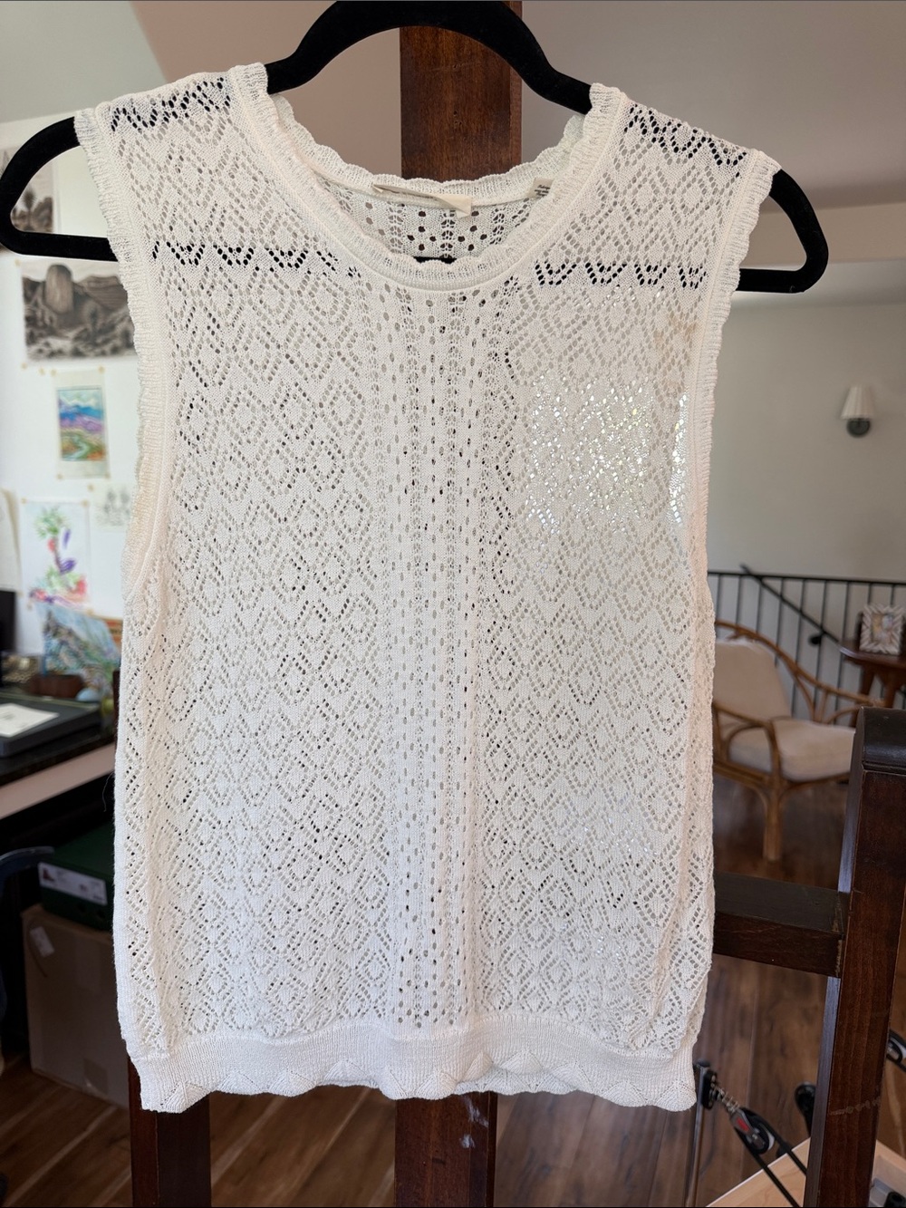 Doen Ivory Openwork Knit Sleeveless Tank
